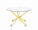 Beckham Round Dining Table Brass and Clear