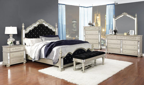 Heidi 4-piece Queen Tufted Upholstered Bedroom Set Metallic Platinum image