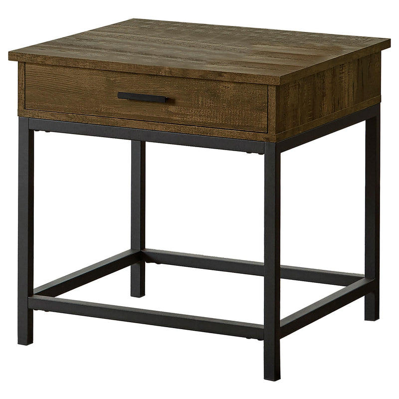 Byers Square 1-drawer End Table Brown Oak and Sandy Black image