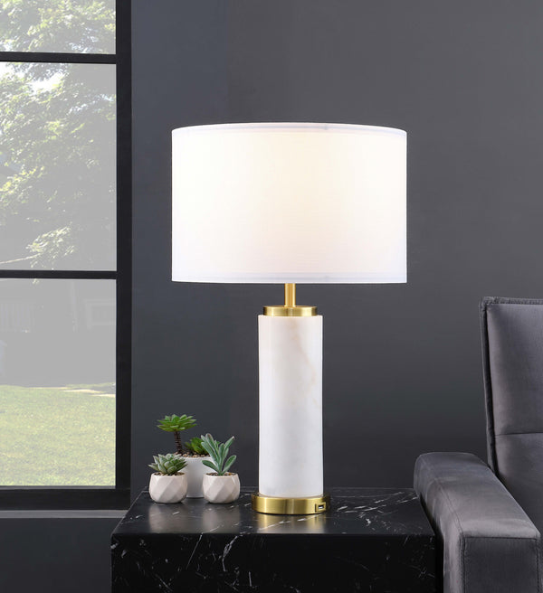 Lucius Drum Shade Bedside Table Lamp White and Gold image