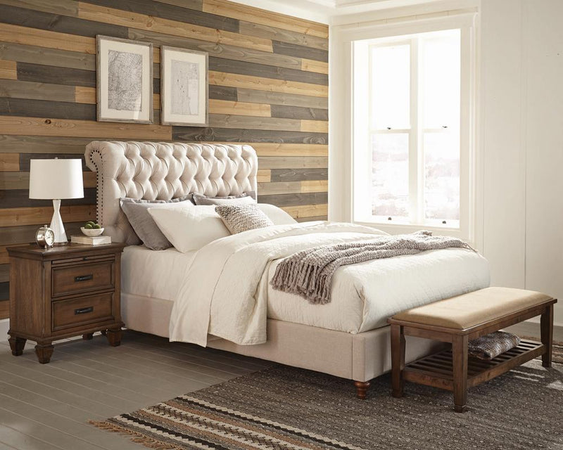 Devon Tufted Upholstered Bed Beige